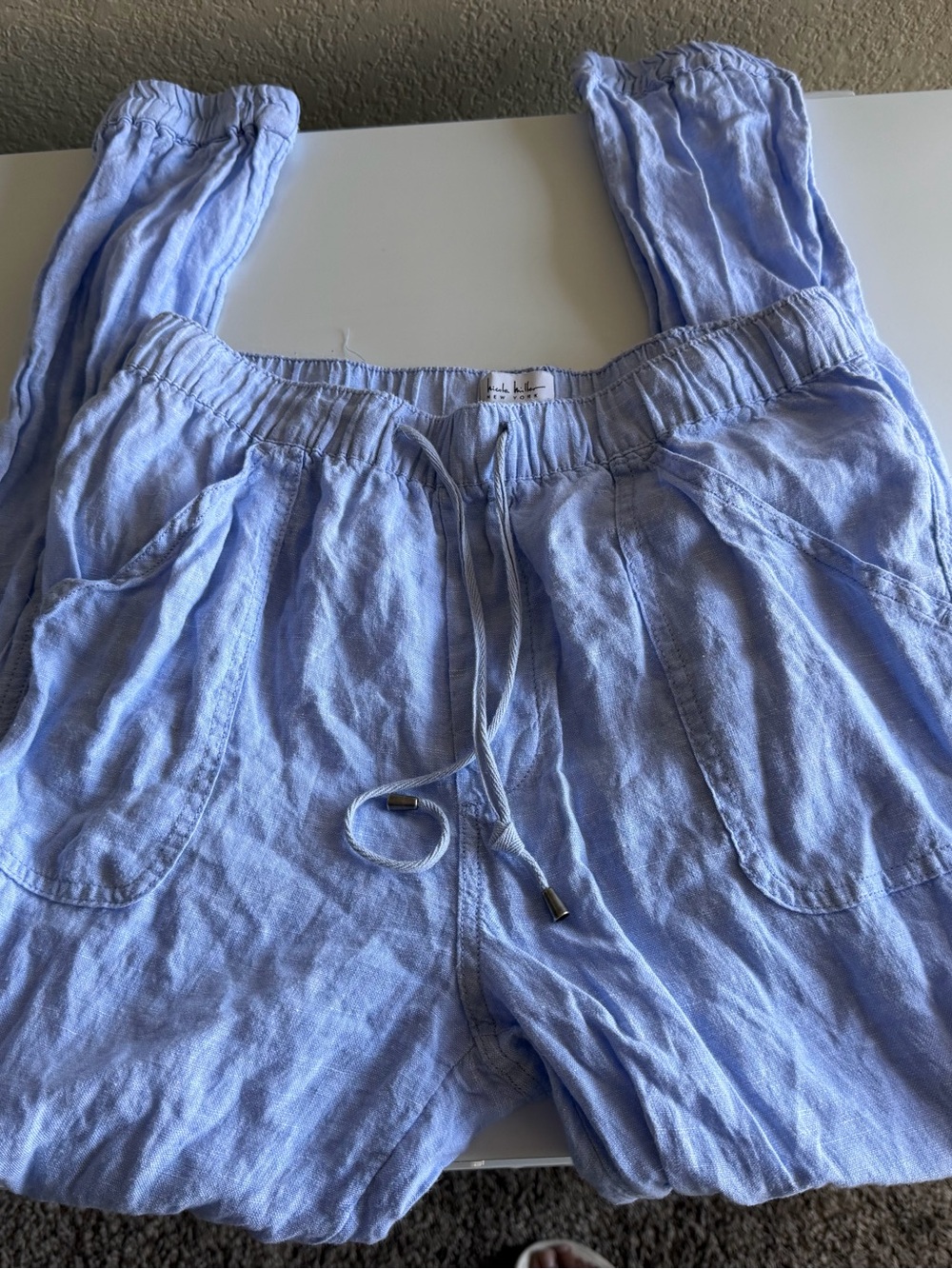 Nicole Miller Linen Pants Medium Light Blue - Picture 3 of 4